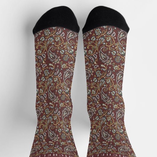 Custom Brown Grewn White Paisley Muster Socken (Oben)