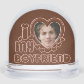 Custom Brown I Heart My Boyfriend Photo Schneekugeln (Rückseite)