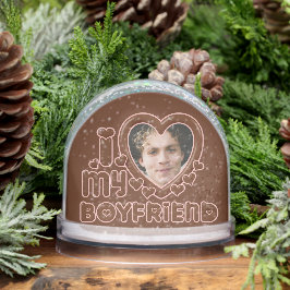 Custom Brown I Heart My Boyfriend Photo Schneekugeln