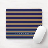Custom Brown Navy Blue Strips Mit Monogramm Mousepad (Mit Mouse)