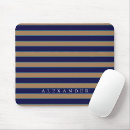 Custom Brown Navy Blue Strips Mit Monogramm Mousepad