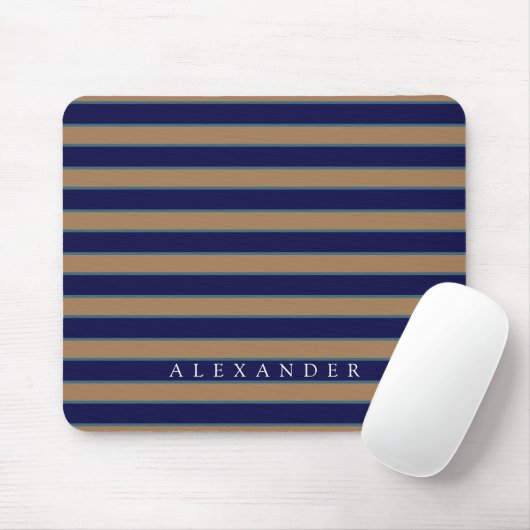 Custom Brown Navy Blue Strips Mit Monogramm Mousepad (Mit Mouse)