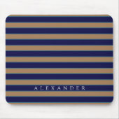 Custom Brown Navy Blue Strips Mit Monogramm Mousepad (Vorne)