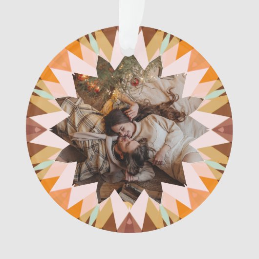 Custom Brown Orange Christmas Star Photo Gift Tree Ornament (Vorderseite)
