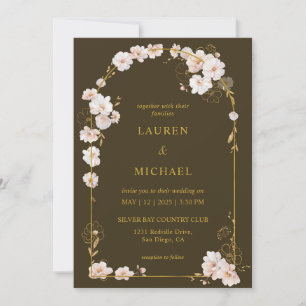 Custom Brown Orange umgeben von blumigen Hochzeite Einladung