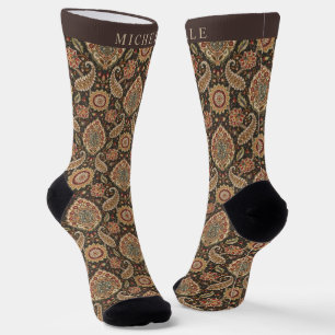 Custom Brown Peach Pink Paisley Muster Socken