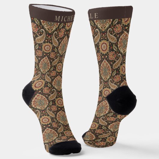 Custom Brown Peach Pink Paisley Muster Socken (Gewinkelt)