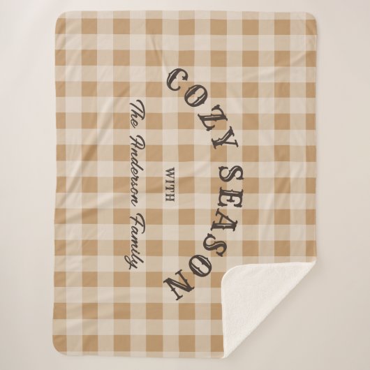 Custom Brown Script Western Rustic Gingham Pattern Sherpadecke (Vorderseite)