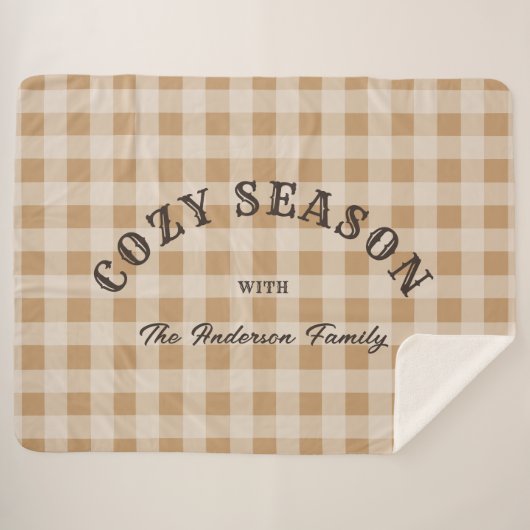 Custom Brown Script Western Rustic Gingham Pattern Sherpadecke (Vorderseite (Horizontal))