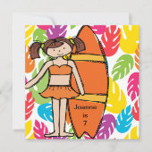 Custom Brünett Girl Surfer Birthday Einladungen (Vorderseite)