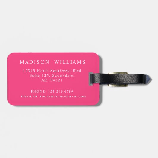 Custom Bubblegum Pink White Zickzack Pattern Gepäckanhänger (Rückseite horizontal)