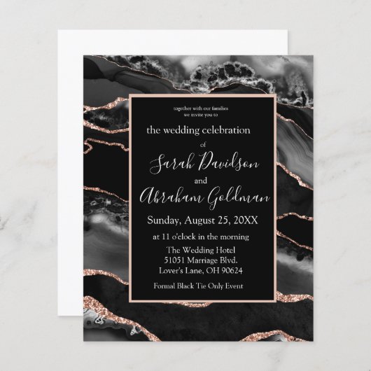 Custom Budget Black Agate Hochzeitseinladungen (Vorne/Hinten)