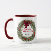 Custom Buffalo Kariert Bauernhaus Weihnachtskranz Tasse (Links)