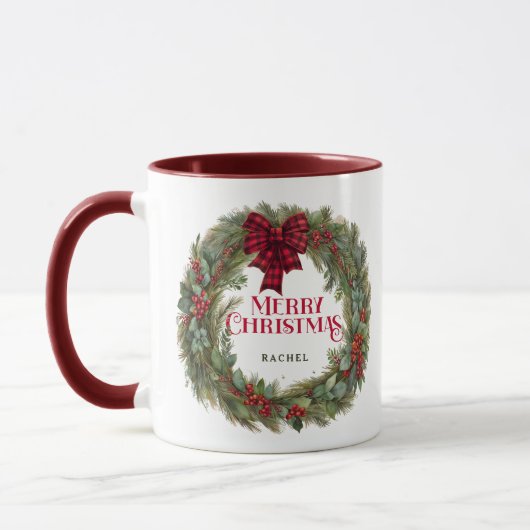 Custom Buffalo Kariert Bauernhaus Weihnachtskranz Tasse (Links)