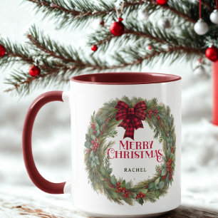 Custom Buffalo Kariert Bauernhaus Weihnachtskranz Tasse