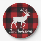 Custom Buffalo Plaid Deer Christmas Party Plates Pappteller (Vorderseite)