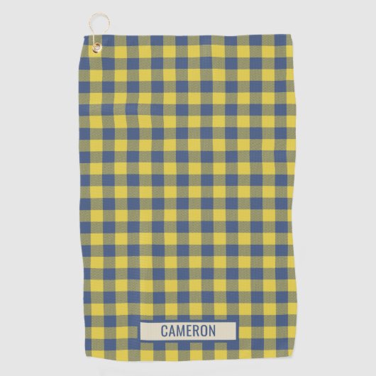 Custom Buffalo Plaid Tartan Pattern Yellow Blue Golfhandtuch (Vorderseite)
