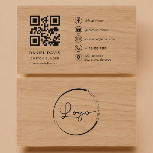 Custom Builder Wood Professional QR Code Visitenkarte