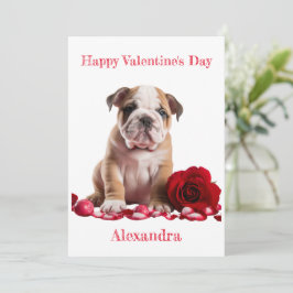 Custom Bulldog mit Rose mit Herzvalentine Feiertagskarte