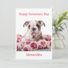 Custom Bulldog Puppy mit rosa Roses Valentine