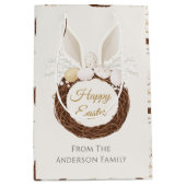 Custom Bunny Ears Wreath Easter Nest Pattern Ivory Mittlere Geschenktüte (Vorderseite)