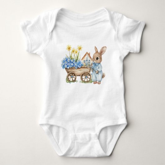 Custom Bunny mit Blue Blumen Baby Strampler (Vorderseite)