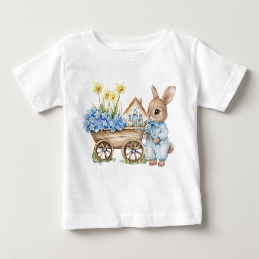 Custom Bunny mit Blue Blumen Baby T-shirt (Vorderseite)