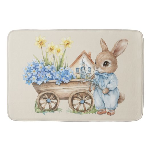 Custom Bunny mit Blue Blumen Badematte (Vorderseite)