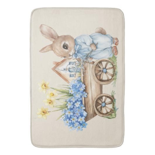 Custom Bunny mit Blue Blumen Badematte (Vorderseite Vertikal)