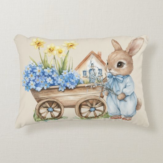 Custom Bunny mit Blue Blumen Dekokissen (Vorderseite)