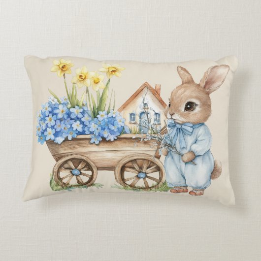Custom Bunny mit Blue Blumen Dekokissen (Rückseite)