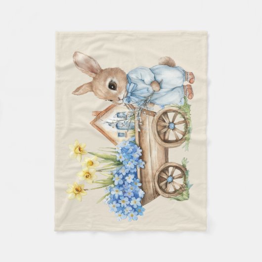 Custom Bunny mit Blue Blumen Fleecedecke (Vorderseite)