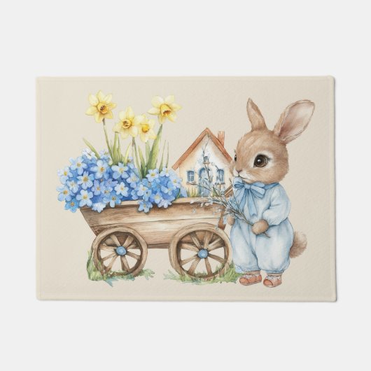 Custom Bunny mit Blue Blumen Fußmatte (Vorderseite)