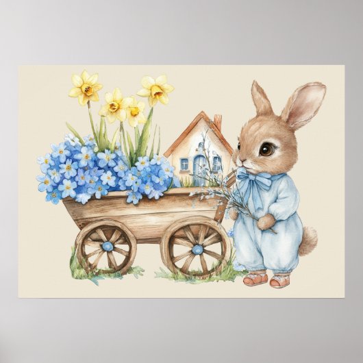 Custom Bunny mit Blue Blumen Poster (Vorne)