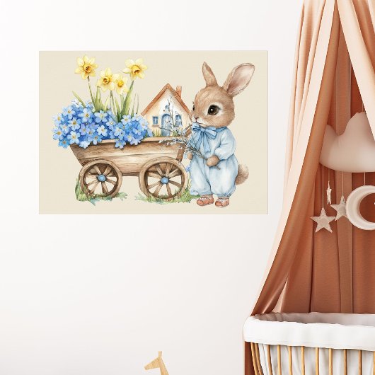 Custom Bunny mit Blue Blumen Poster