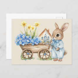 Custom Bunny mit Blue Blumen Postkarte