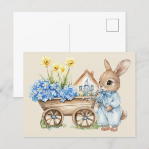 Custom Bunny mit Blue Blumen Postkarte