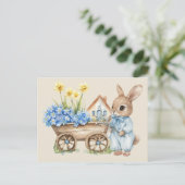 Custom Bunny mit Blue Blumen Postkarte (Stehend Vorderseite)
