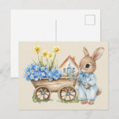 Custom Bunny mit Blue Blumen Postkarte (Vorne/Hinten)