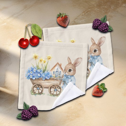Custom Bunny mit Blue Flowers Baby Waschlappen
