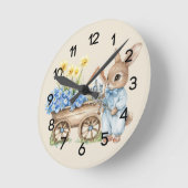 Custom Bunny mit Blue Flowers Kinderzimmer Runde Wanduhr (Winkel)