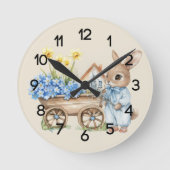 Custom Bunny mit Blue Flowers Kinderzimmer Runde Wanduhr (Vorderseite)