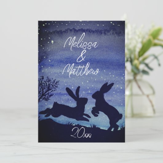 Custom Bunny Rabbit Blue Night Anniversary wünscht (Stehend Vorderseite)