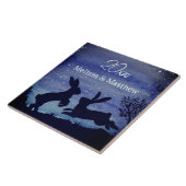 Custom Bunny Rabbit Blue Night Wedding Jubiläum Fliese (Seite)
