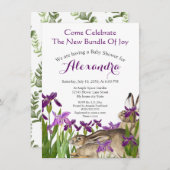 Custom Bunny Rabbit Lila Iris Floral Baby Dusche (Vorne/Hinten)