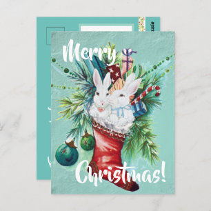 Custom Bunny Rabbit Xmas Strumpf Blau Niedliches P Postkarte