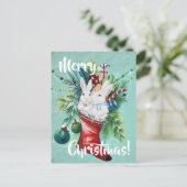 Custom Bunny Rabbit Xmas Strumpf Blau Niedliches P Postkarte (Stehend Vorderseite)