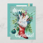 Custom Bunny Rabbit Xmas Strumpf Blau Niedliches P Postkarte (Vorne/Hinten)