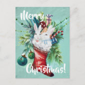 Custom Bunny Rabbit Xmas Strumpf Blau Niedliches P Postkarte (Vorderseite)