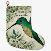 Custom Buon Natale Italian Green Hummingbird Großer Weihnachtsstrumpf (Vorderseite)